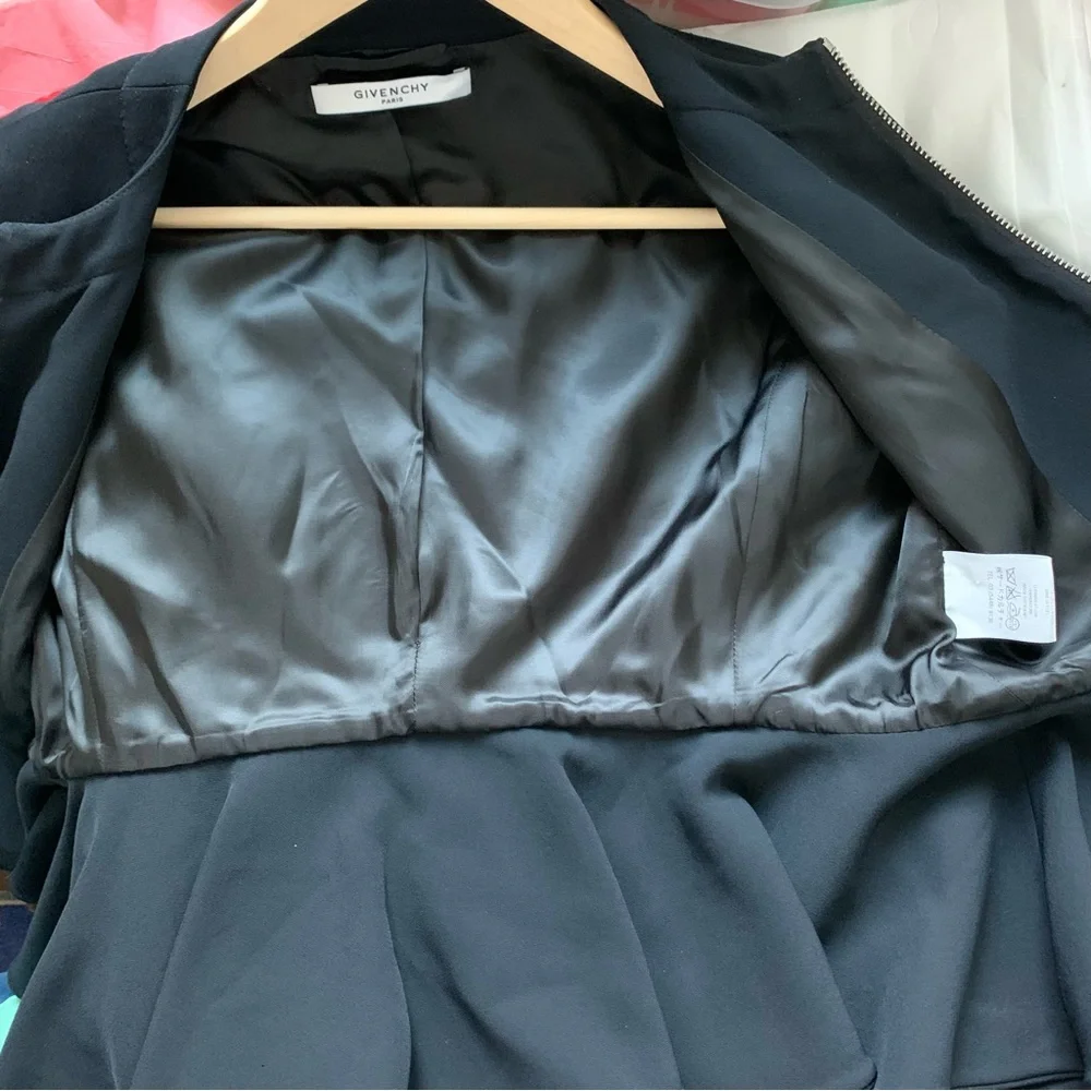 Rare GIVENCHY Black Peplum Jacket Silver Zippered Blazer Italy IT 44 / US MED